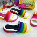 Ready to ship hot sale colorful slides rainbow slippers women fashion slippers